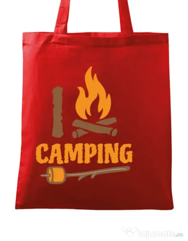 Sacosa din panza I love Camping Rosu