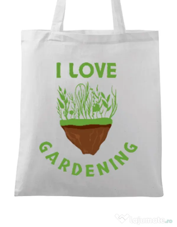 Sacosa din panza I love gardening Alb