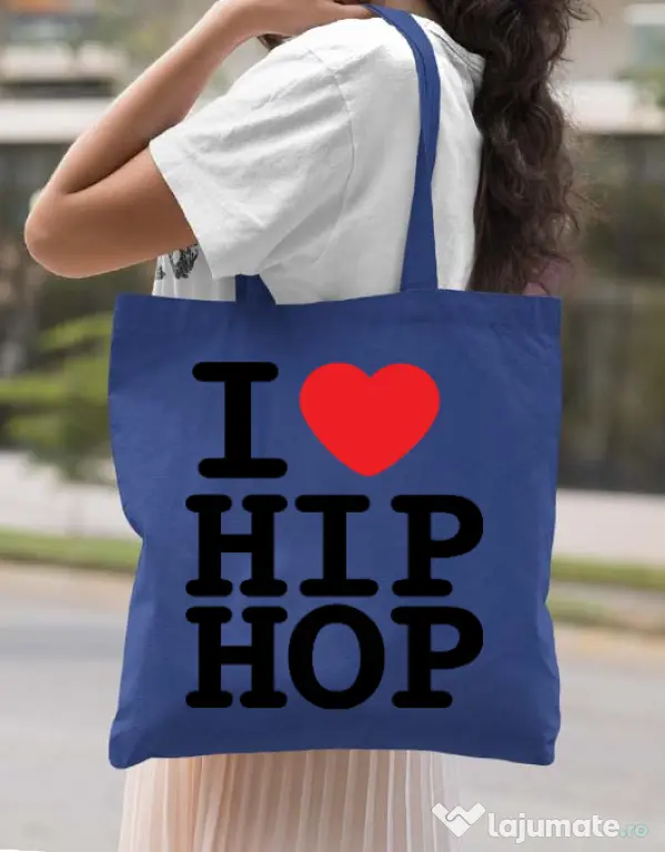 Sacosa din panza I love hip hop Albastru regal