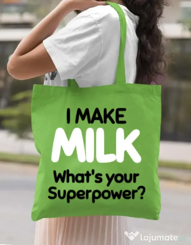 Sacosa din panza I make milk Verde mar
