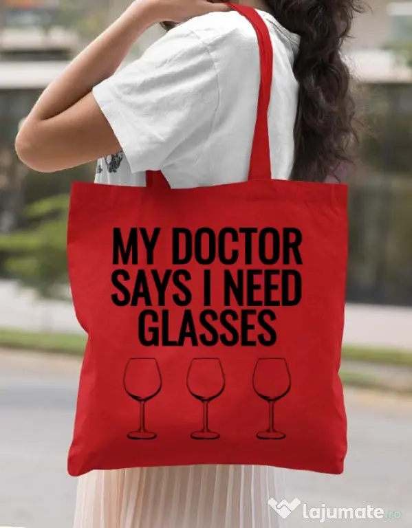 Sacosa din panza I need glasses Rosu