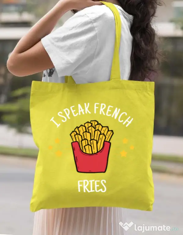 Sacosa din panza I speak french Galben