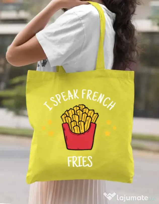 Sacosa din panza I speak french Galben