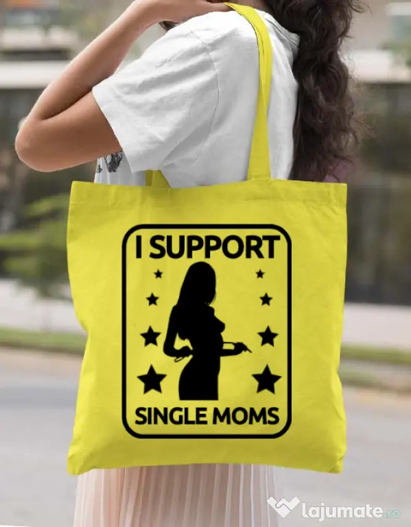 Sacosa din panza I support single moms Galben
