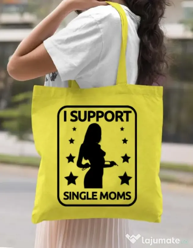 Sacosa din panza I support single moms Galben