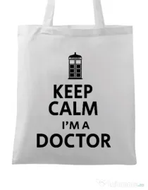 Sacosa din panza I'm a doctor Alb