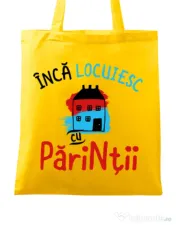 Sacosa din panza Inca locuiesc cu parintii Galben 