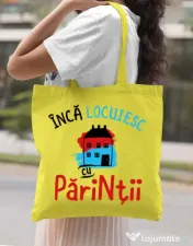 Sacosa din panza Inca locuiesc cu parintii Galben 