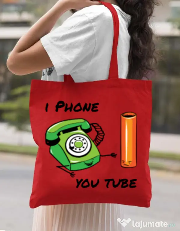 Sacosa din panza Iphone youtube Rosu