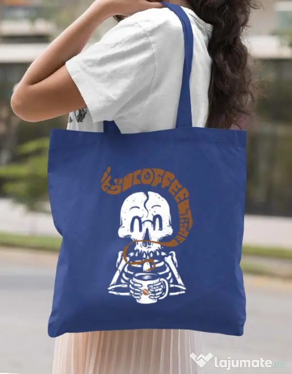 Sacosa din panza Its Coffee Time Albastru regal