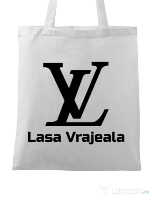 Sacosa din panza Lasa vrajeala Alb