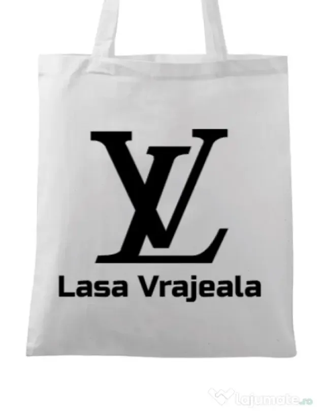 Sacosa din panza Lasa vrajeala Alb