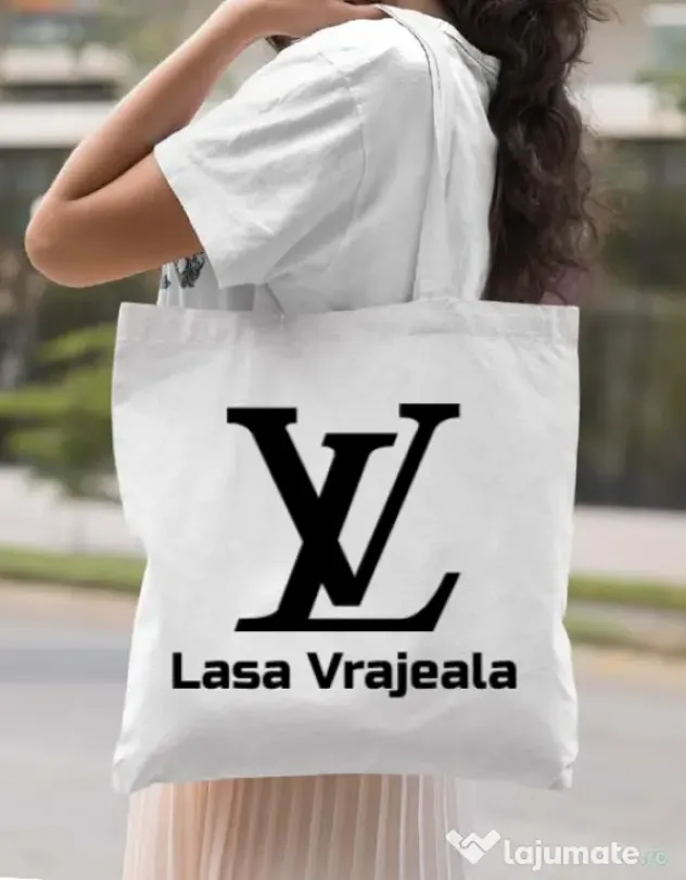 Sacosa din panza Lasa vrajeala Alb