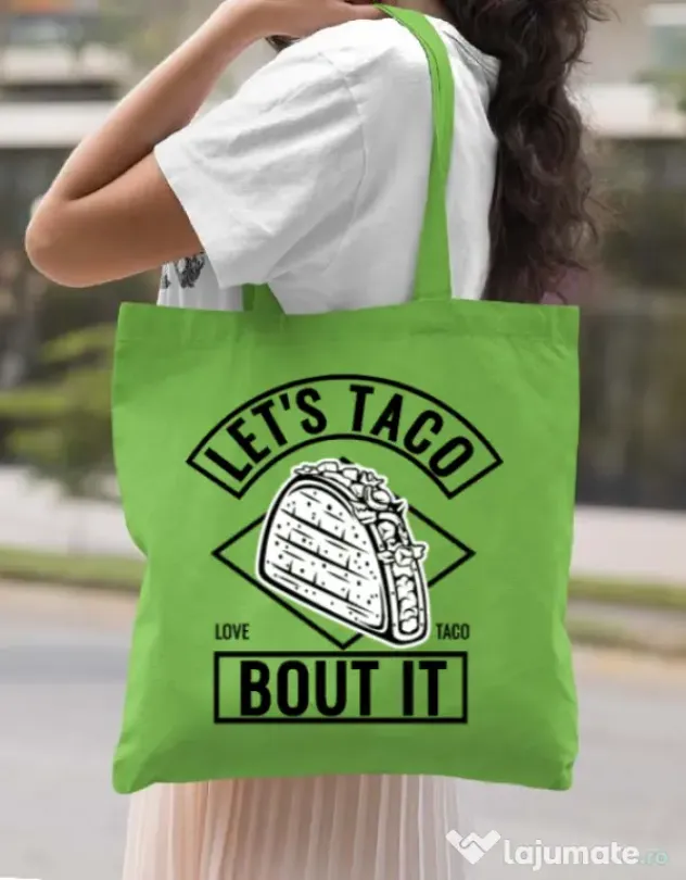Sacosa din panza Let’s taco Verde mar