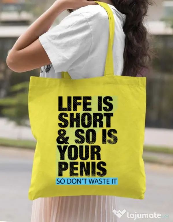 Sacosa din panza Life is short Galben