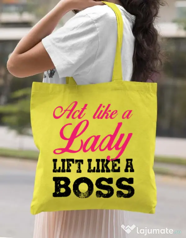 Sacosa din panza Lift like a boss Galben