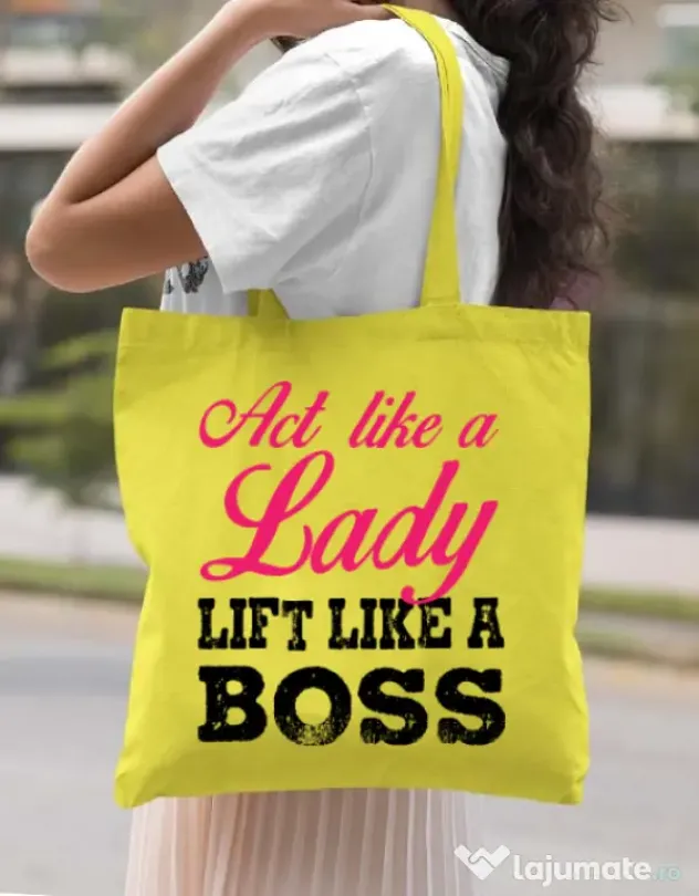 Sacosa din panza Lift like a boss Galben