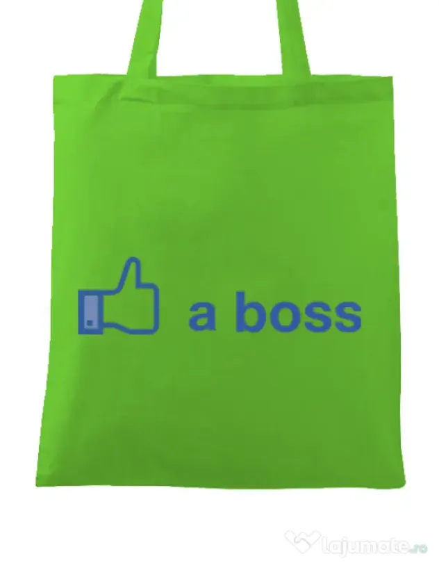 Sacosa din panza Like a boss Facebook Verde mar