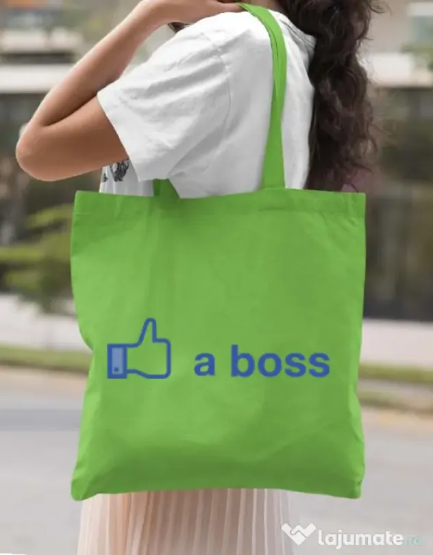 Sacosa din panza Like a boss Facebook Verde mar