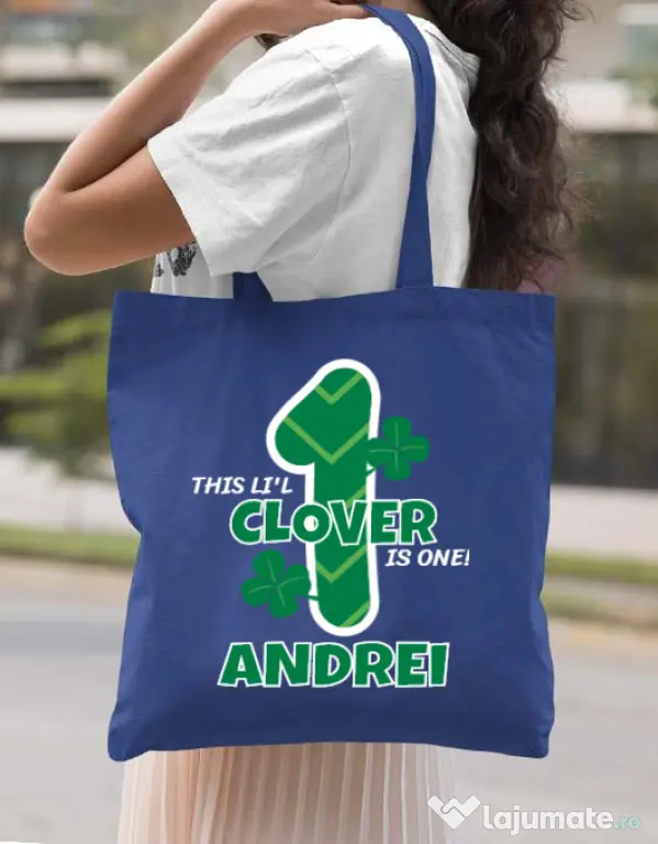 Sacosa din panza Little clover Albastru regal