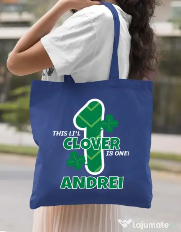 Sacosa din panza Little clover Albastru regal