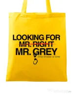 Sacosa din panza Looking for Mr Grey Galben
