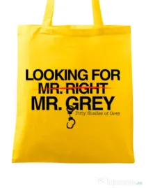 Sacosa din panza Looking for Mr Grey Galben