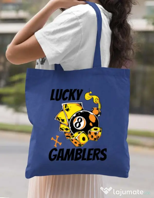 Sacosa din panza Lucky gamblers Albastru regal