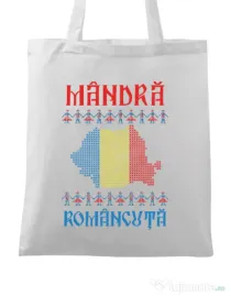 Sacosa din panza Mandra romancuta Alb