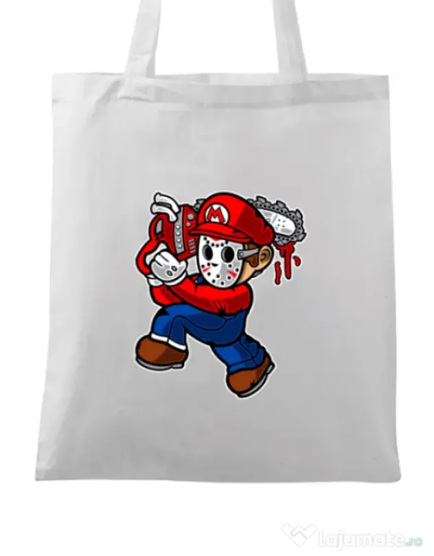 Sacosa din panza Mario Massacre Alb