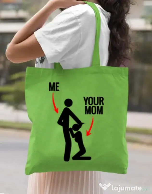 Sacosa din panza Me your mom Verde mar