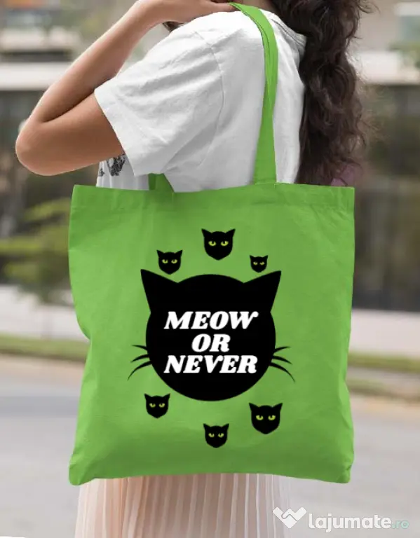 Sacosa din panza Meow or never Verde mar