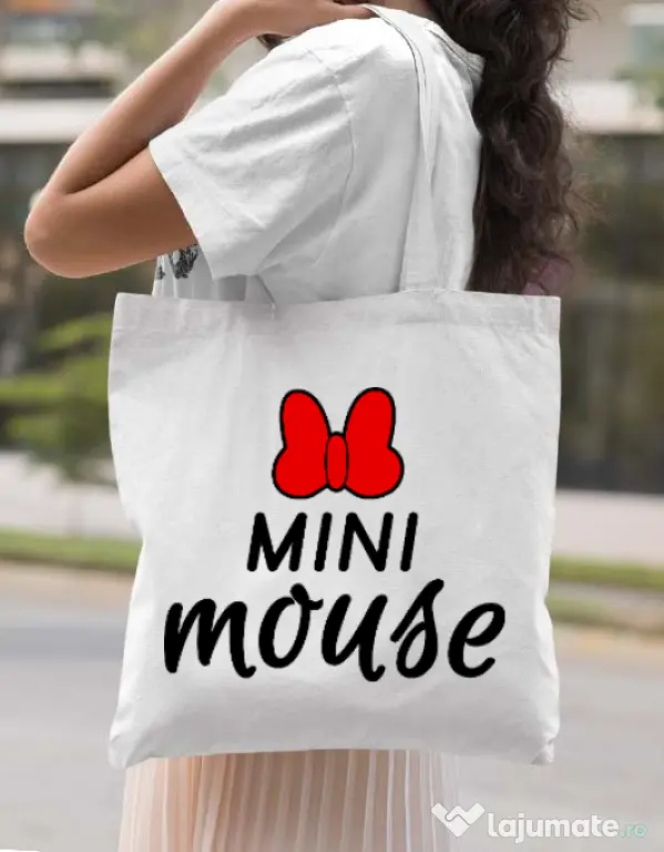 Sacosa din panza Mini mouse Alb