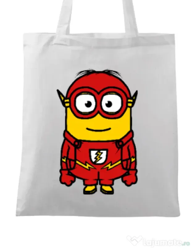 Sacosa din panza Minion flash Alb