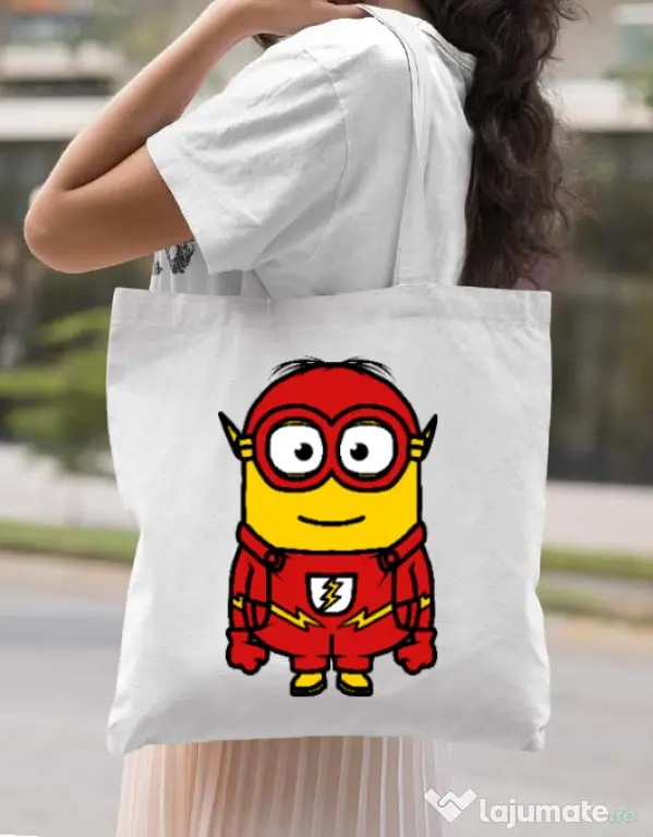 Sacosa din panza Minion flash Alb