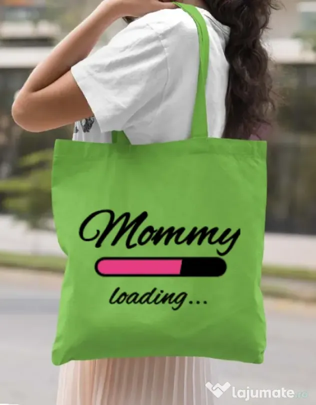 Sacosa din panza Mommy loading Verde mar