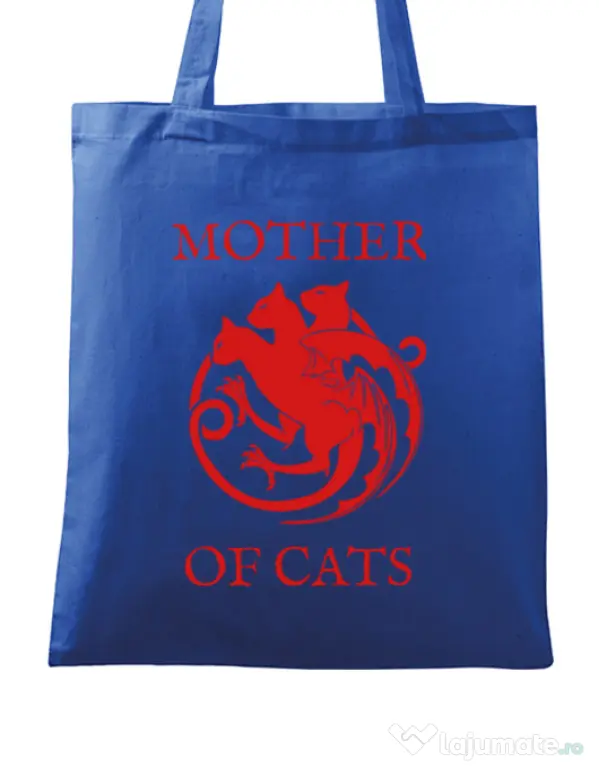 Sacosa din panza Mother of cats Albastru regal