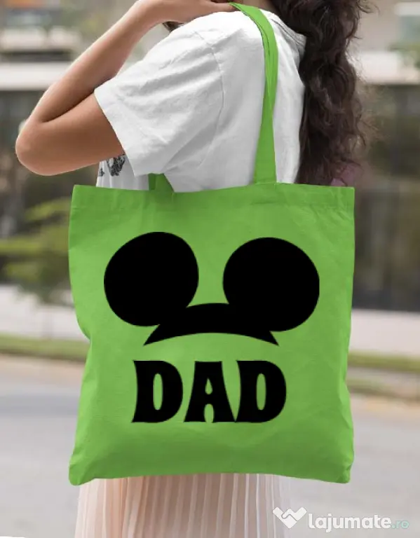 Sacosa din panza Mouse dad Verde mar