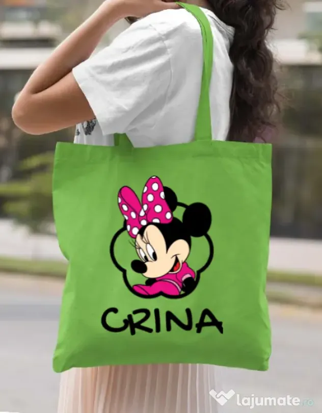 Sacosa din panza Mouse daughter Verde mar