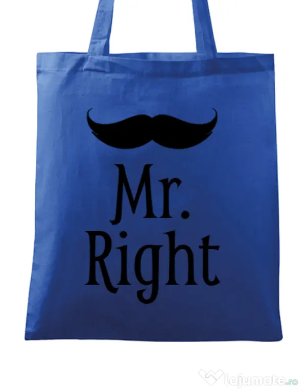 Sacosa din panza Mr. right Albastru regal