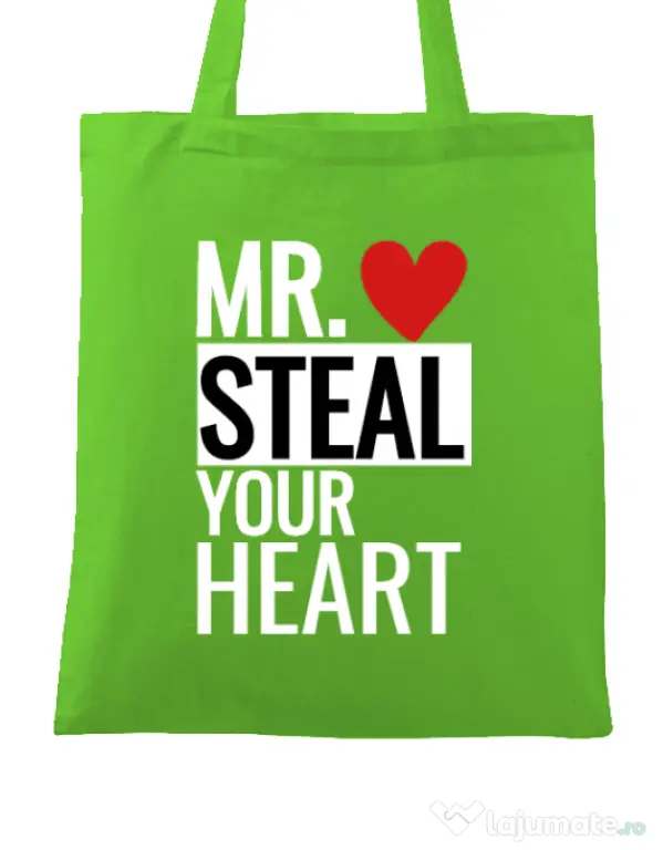 Sacosa din panza Mr. steal your heart Verde mar