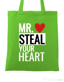 Sacosa din panza Mr. steal your heart Verde mar