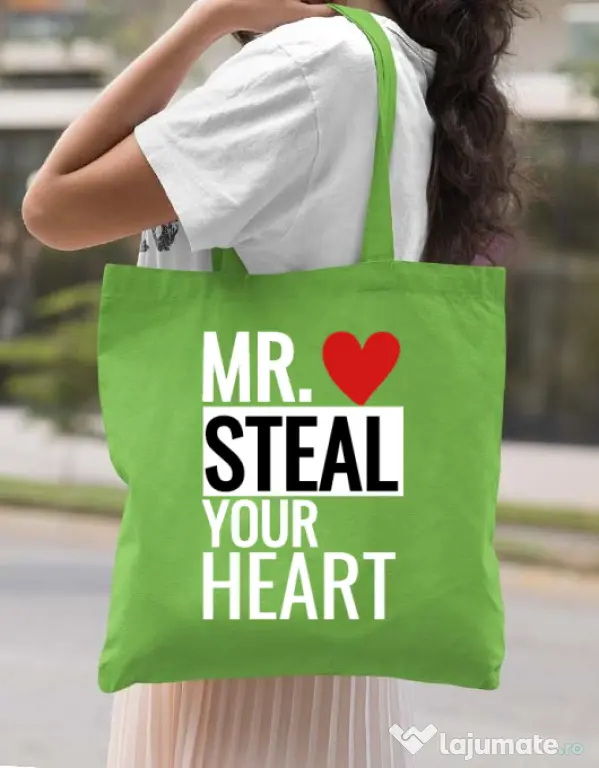 Sacosa din panza Mr. steal your heart Verde mar