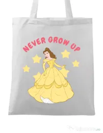 Sacosa din panza Never grow up Alb
