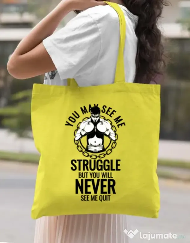 Sacosa din panza Never quit Galben