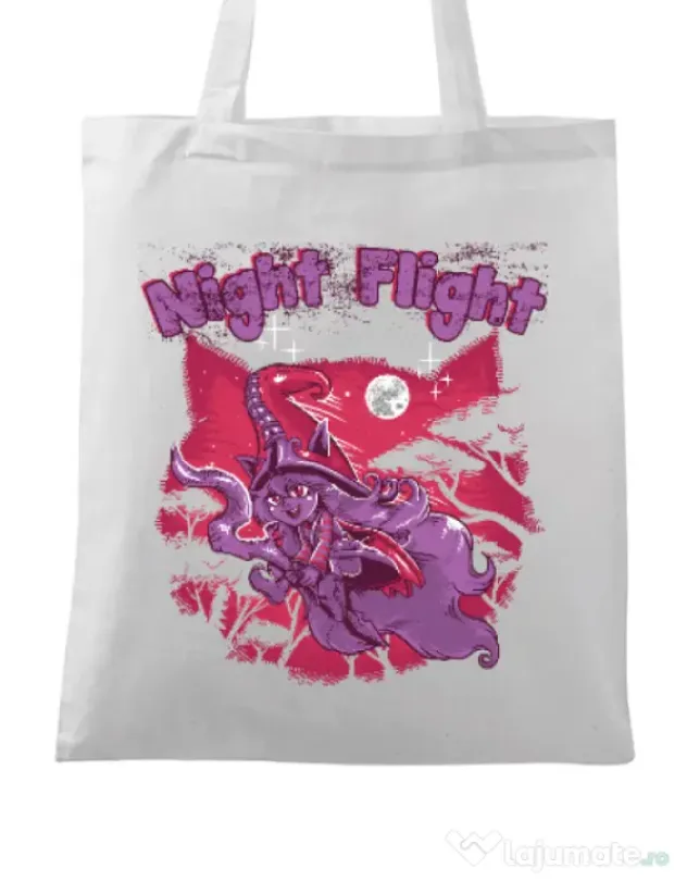Sacosa din panza Night flight Alb