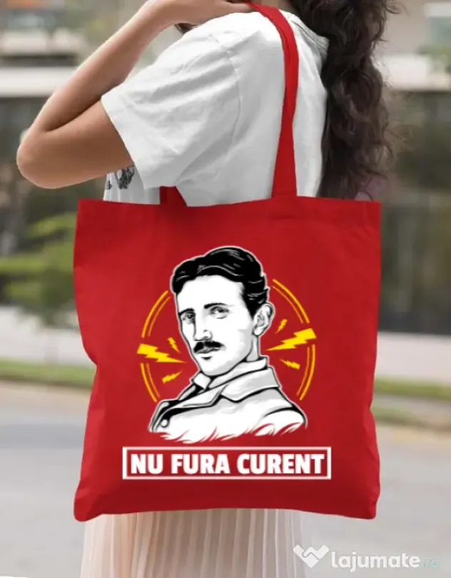 Sacosa din panza Nu fura curent Rosu