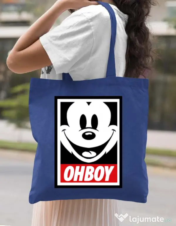 Sacosa din panza Oh boy Albastru regal