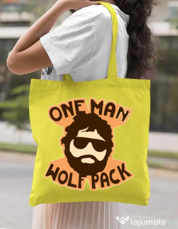 Sacosa din panza One man wolf pack Galben