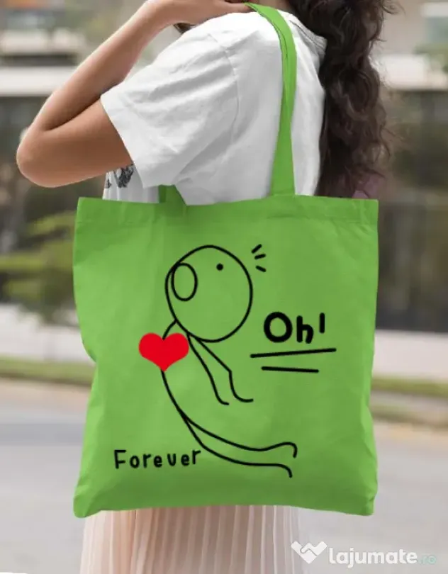 Sacosa din panza Our love story 2 Verde mar